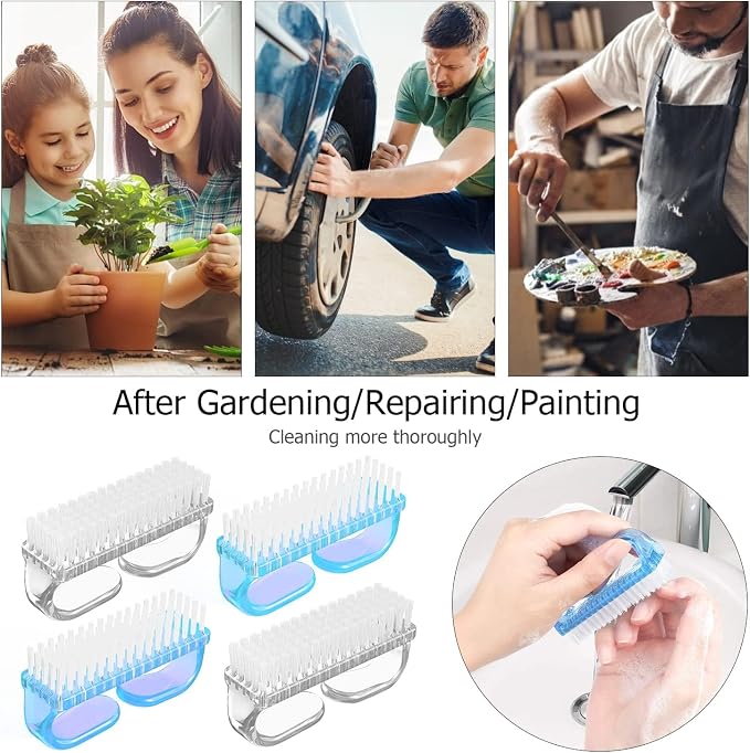 Larbois Handle Grip Nail Brush, Hand Fingernail Brush Cleaner Scrubbing Kit Pedicure for Toes and Nails Men Women (4 Pack) (Color-7)