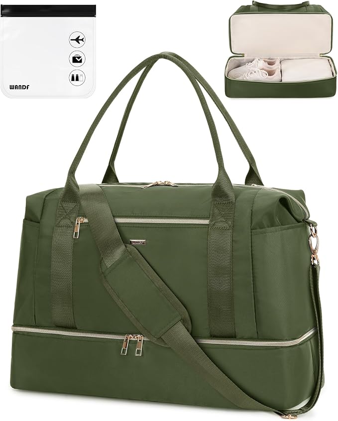 WANDF For Spirit Airlines Personal Item Bag 18x14x8 Underseat with Wet Pocket & Shoe Compartment & Tsa Approved Toiletry Bag