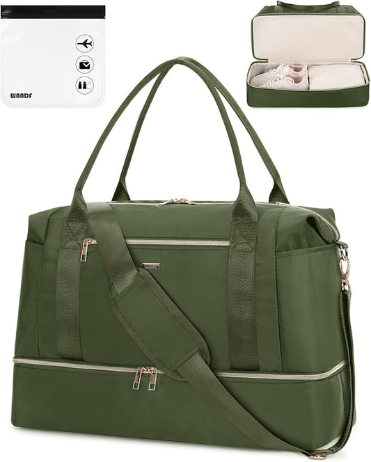 WANDF For Spirit Airlines Personal Item Bag 18x14x8 Underseat with Wet Pocket & Shoe Compartment & Tsa Approved Toiletry Bag
