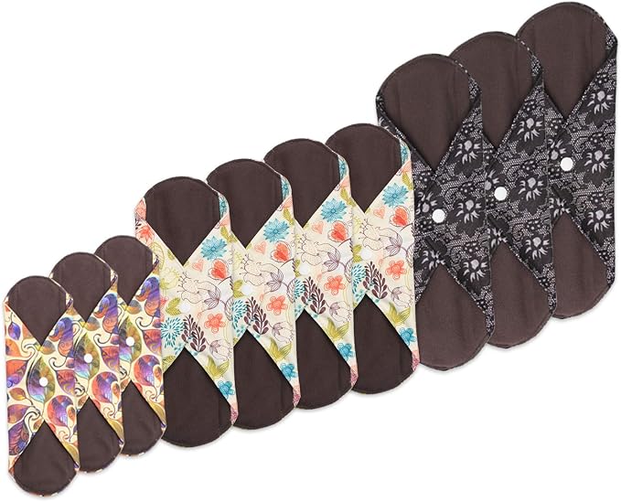 Teamoy Reusable Menstrual Pads, Cloth Sanitary Pad, Panty Liners, Jungle | Washable, Super-Absorbent, Soft and Comfortable, 10 Pcs Pad with 1 Wet Bag, 3pcs×7.9"+4pcs×10"+3pcs×11.6"