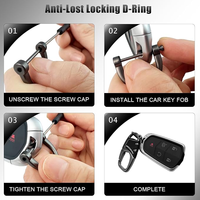 Keychain Carabiner Clip,Heavy Duty Belt Loop Car Key Ring Holder | Durable metal build, mens EDC accessory, 4 key rings, secure locking D-ring, fits belt loops, holds home, car key fobs