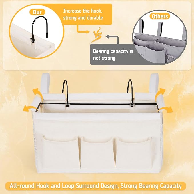Lilithye Bedside Caddy, Bedside Storage Bag Hanging Organizer for Bunk Bed | Bed Caddy with Fixed Straps and Water Bottle Holder for Home, College Dorm, Bunk Bed, Hospital Bed and Crib Bed Rails