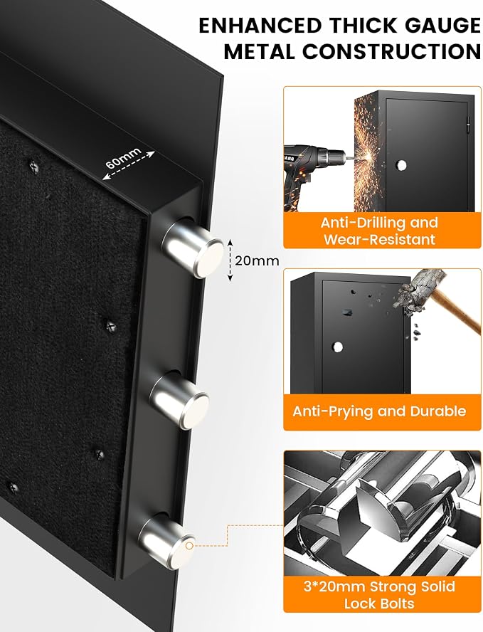 [𝟮𝟬𝟮𝟲 𝗡𝗲𝘄] 23.69'' Tall Fireproof Safe for Home, 1800°F Fire Protection for 60 Minutes, Fire and Water Proof Safe Box with Mechanical Lock, Removable Shelf for Documents, Cash and Valuable