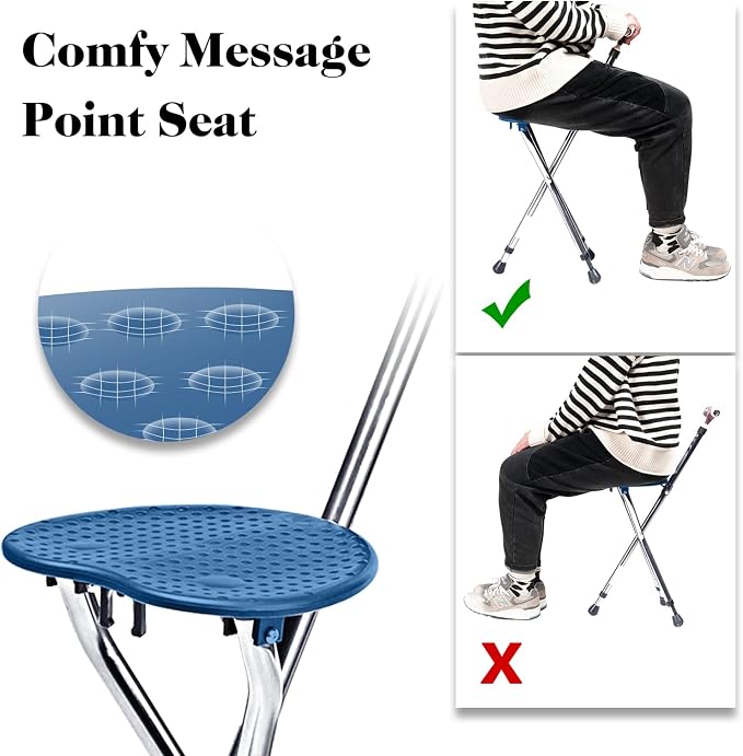 Goplus Walking Cane with Seat, Heavy Duty Aluminum Alloy Crutch Chair with LED Light and Retractable 3 Legs, Portable Anti-Slip Seat Cane, Lightweight Walking Stick for Seniors Elderly