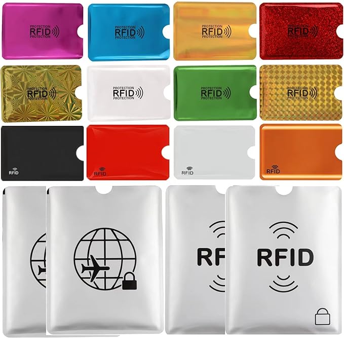 Schembo 16 RFID Blocking Sleeves Set (12 Colorful Credit Card Protector RFID Blocking Sleeve & 4 RFID Passport Holder). Effectively Protect Your Credit, Debit, and ID Cards From Electronic Theft.