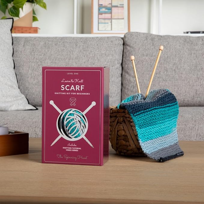 The Spinning Hand Knitting Kit for Beginners Adults – Educator-Designed, Self-Striping Wool Yarn, Bamboo Needles & Video Tutorials (Nebula)