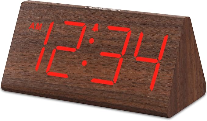 DreamSky Wooden Digital Alarm Clock for Bedrooms with Large Numbers | Electric Desk Clock, USB Port, Loud Alarm for Heavy Sleepers, Adjustable Volume, Dimmer, DST, Wood Décor Gifts, Plug in Clock