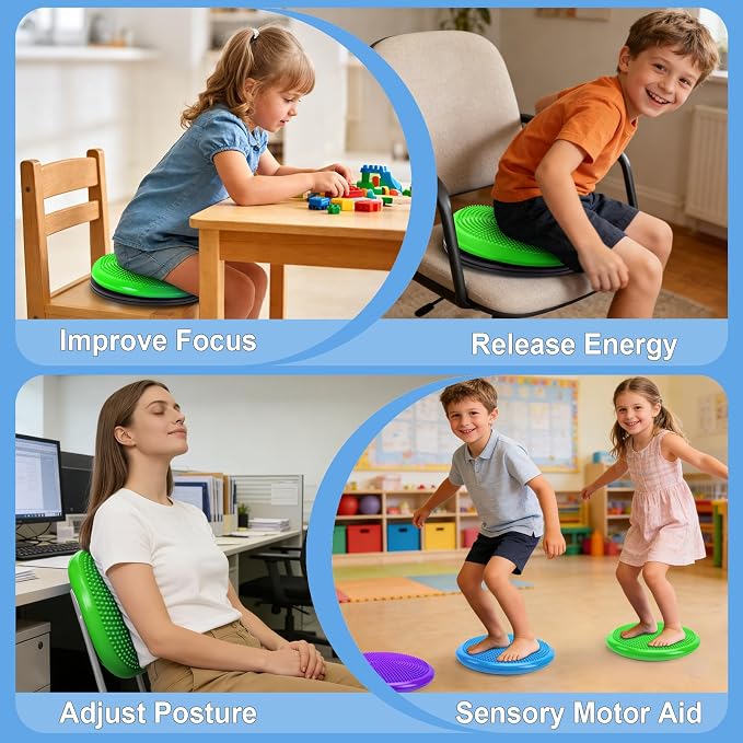 Wobble Cushion, Fimeetoy 360°Spinning Wiggle Seat, ADHD Sensory Chair,Flexible Seating in Classroom & Home,ADHD Tools for Kids,2-in-1 Detachable Balance Pad,Fidget for Focus-Green