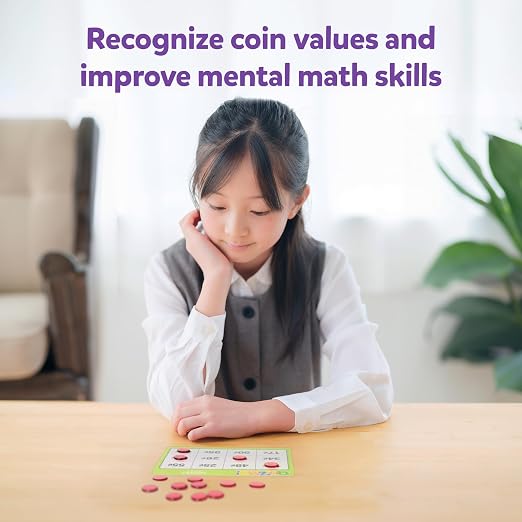 QUIZMO Money | Bingo-Style Money Game | 2 Levels of Difficulty for Ages 7-12 | Teach Basic Coin Recognition and Valuation