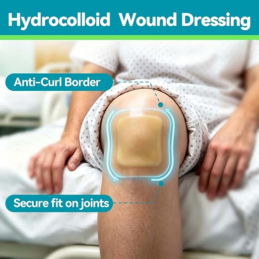 Dimora 4" x 4" Hydrocolloid Dressing Tapered Edges for Wound Care, 10 Pcs Large Hydrocolloid Bandages for Burn, Blister, First Aid Kit Essential Wound Dressing