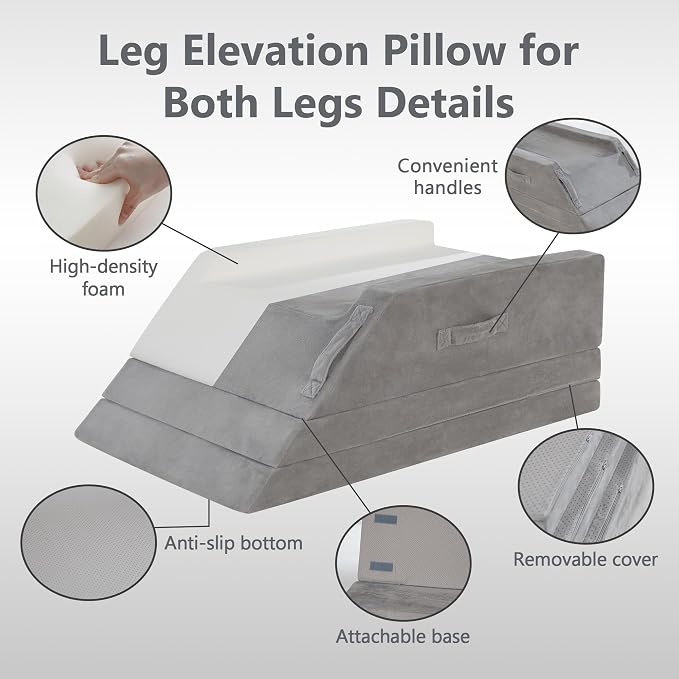 Wedge Pillow for Sleeping, Bed Wedge Pillow for After Surgery 4-Height Memory Foam Leg Elevation Pillow for Swelling Back Pain Relief Sciatica Knee Ankle Pain Bed Support Legs L 29"