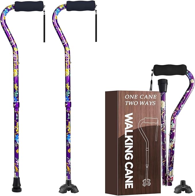 Floral Canes for Women Folding Cane for Stability with Non-Slip Base, Adjustable Walking Cane for Seniors - Lightweight Collapsible Walking Sticks with T & Offset Handle