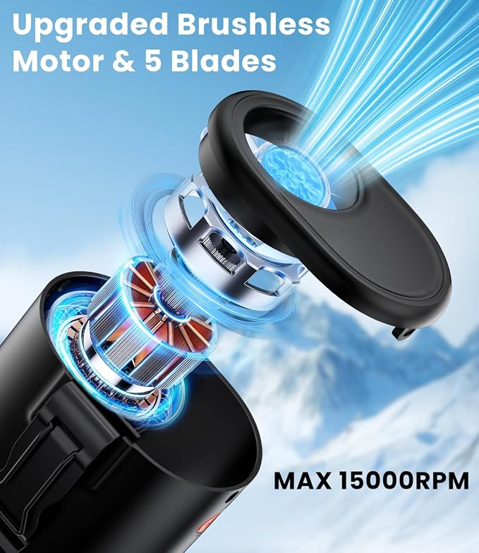 Portable Waist Fan, 6 Speeds 15000RPM Strong Turbo Airflow, 5200mAh Battery Powered Personal Fan Rechargeable, Wearable Hands-Free Shirt Fan for Work, Outdoor, Camping，Travel_Deep Black