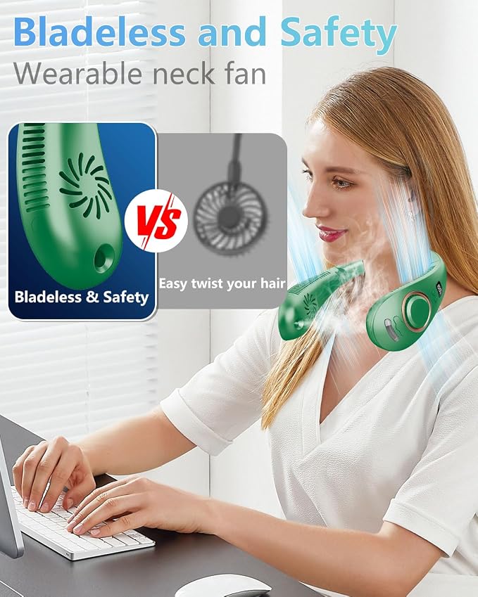 Personal Fans for Your Neck,Folding Neck Fan with Mist Spray Rechargeable Usb-C 5 Speeds,Light Weight Neckband Cooling Water Misting Fans that Blow Cold Air,Cordless Compact Fan for Adults Kids Labor
