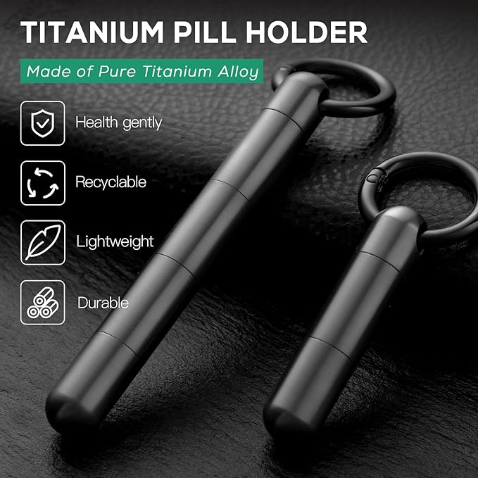 TISUR Small Keychain Pill Holder, Titanium Pill Case Waterproof Pill Fob for Travel Purse Pocket Pill Container Box,Small Pill Organizer | Waterproof Pill Fob,Portable Pill Box Container,Purse Pill Organizer Tube