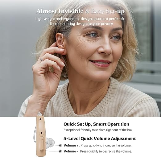 Harmony10 Rechargeable Hearing Aids for Seniors & Adults – Advanced Multi-Channel Digital BTE Hearing Device with Charging Case, Auto-On/Off, Clear Sound Quality, and Tinnitus Masking