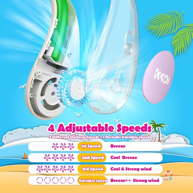 Kids Neck Fan, Portable Bladeless Neck Fan for Kids 4-14Y, 2600mAh Rechargeable Wearable Fan for Girls Boys, 4 Speeds Lightweight Quiet Cooling Fan for Study, Camping, Travel, Summer Essential