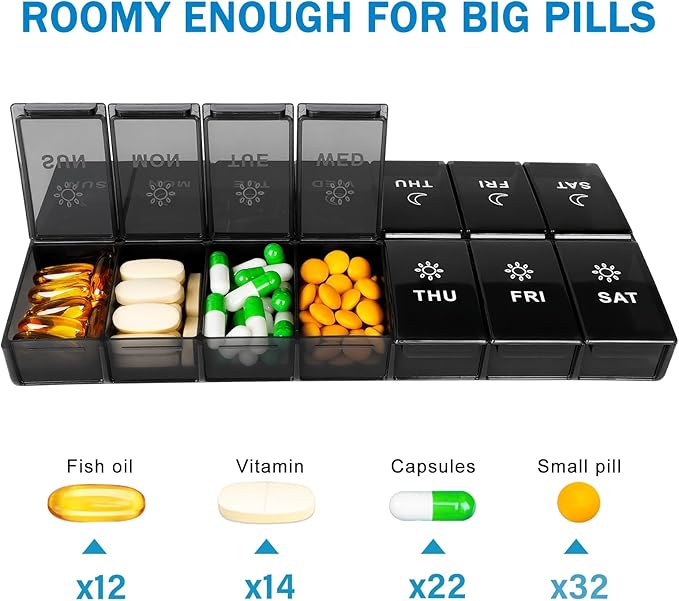 mossime Extra Large Weekly Pill Organizer 2 Times a Day, 7 Day AM PM Pill Box with XL Capacity Compartments, Jumbo Vitamins Holder Case and Medicine Organizer for Supplements and Daily Medication