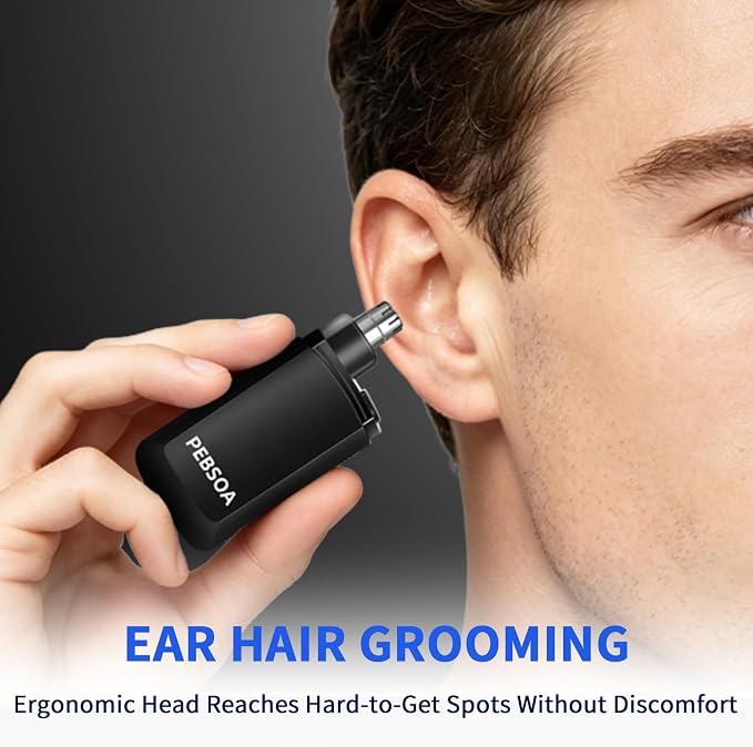 Nose Hair Trimmer for Men and Women, USB-Rechargeable Electric Nose and Ear Hair Trimmer, Pain-Free, Waterproof and Portable, with Stainless Steel Blades, Black
