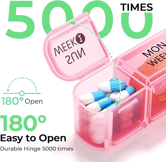 Daviky Monthly Pill Organizer 28 Day, 4 Week Pill Box with Removable Weekly Trays, Large BPA-Free Pill Organizer for Vitamins, Supplements and Medication, Travel Pill Case with Storage Box, Pink