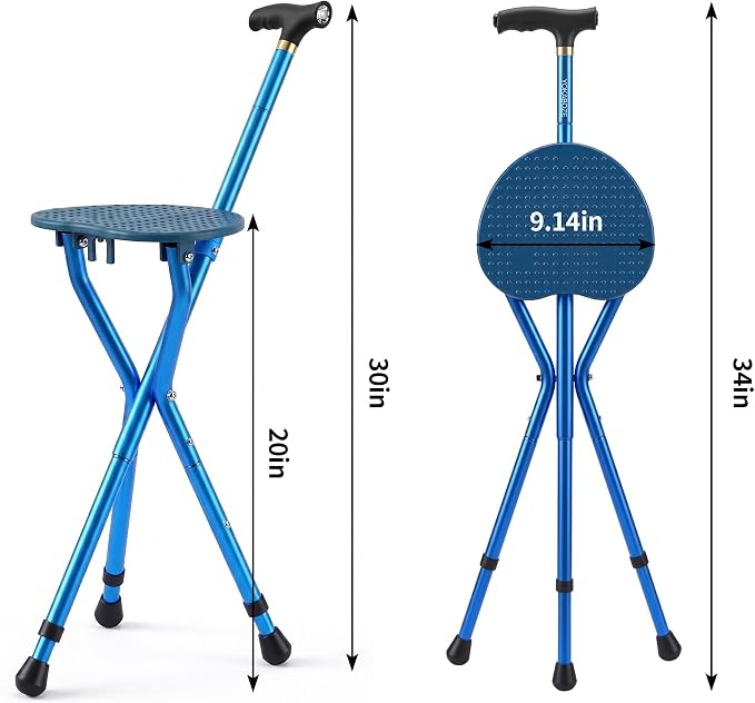 Anti-Slip Walking Cane with Seat Folding Lightweight,Walking Stick Height Adjustment,Portable and Sturdy Cane Chair for Travel Outdoor Use, Queuing, Elderly Women and Men