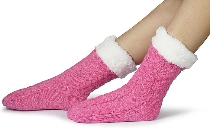 BenSorts Women Winter Thick Slipper Socks with Grippers Non Slip Warm Fuzzy Socks Christmas Gifts