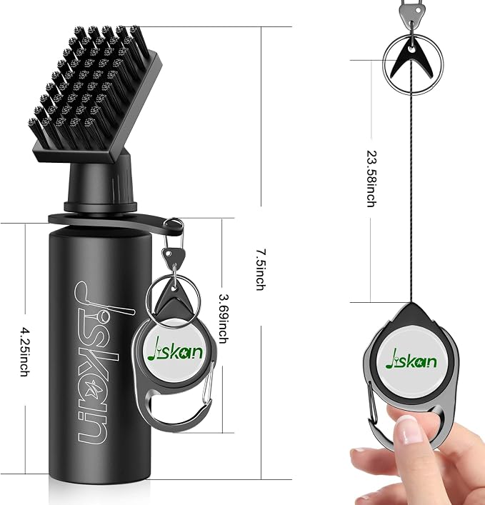 Jiskan 2 Pack Pro Golf Club Cleaner Brush Combo with Squeeze Water Bottle 7.5 Inches Holds 4 Ounces of Water, Essentials Golf Accessories for Men, Best Golf Gifts for Men