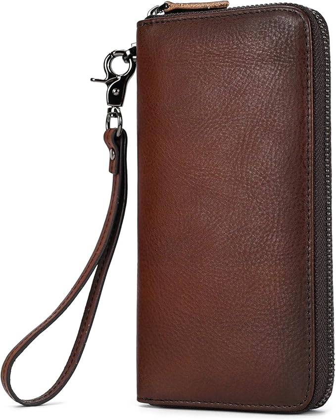 Genuine Leather Long Wallet for Men, Large Capacity Purse Clutch Bag Handbag Checkbook Cash Credit Cards Phone Holder | Large Capacity