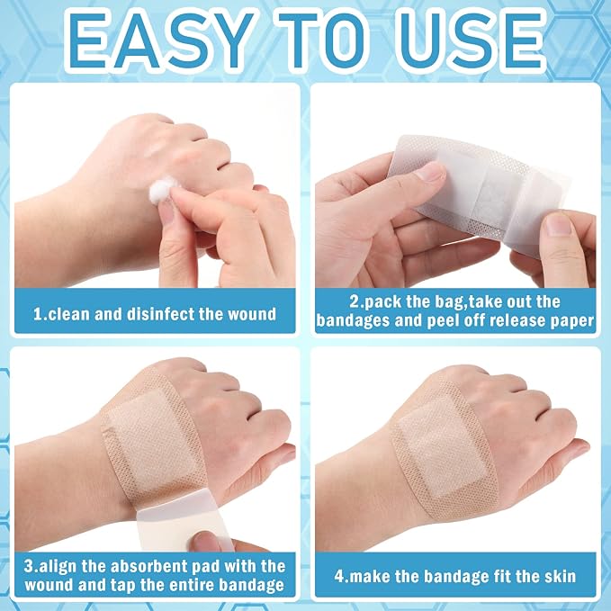 Funtery 60 Pcs Large Sensitive Skin Bandages Silicone Adhesive Bandages Bulk Elderly Painless Removal Silicone Wrappings for Sensitive Fragile Skin Delicate Wounds 3.9 x 2 in