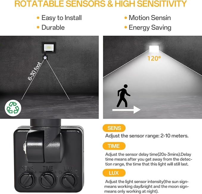 Motion Sensor Flood Light Outdoor, Plug in Motion Sensor Light with 4.9ft Cord, IP66 Waterproof Floodlights with Photocell 6000K Super Bright Security Light for Garden Patio