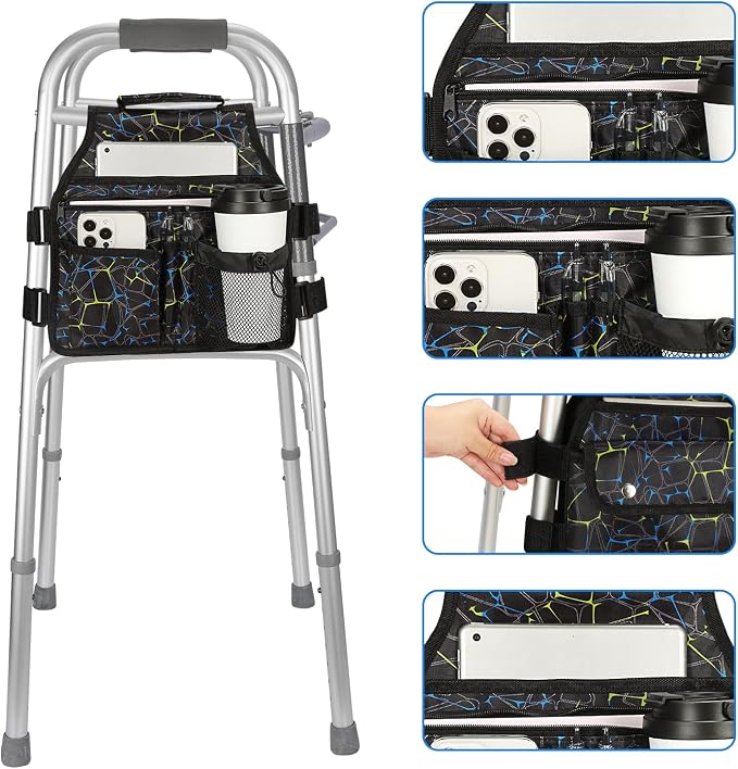 supregear Side Walker Bag, Walker Accessories Bag w/Cup Holder, Folding Walker Basket Waterproof Walker Organizer Caddy Pouch for Most Walker with Side Bar for Seniors, Elderly, Double Sided