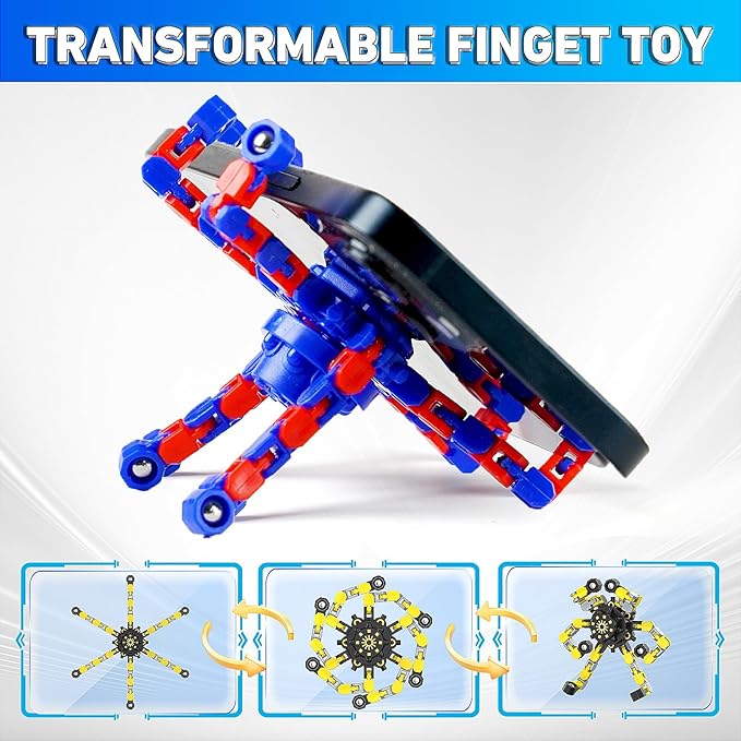 Transformable Fidget Spinners,9PCS Funny Sensory Fidget Toys Adults Deformable Chain DIY Robot Spinner,Fingertip Stress Relief Gyro Toy Halloween Party Favors Christmas Stocking Stuffers for Kids