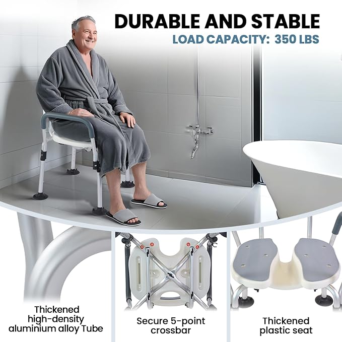 Shower Chair, U Shape Shower Chair with 6-Level Adjustable, Non-Slip Feet for Private Washing, Elderly, Disabled, Seniors & Pregnant，Heavy Duty Shower Chair