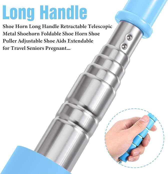 Ymapinc 2 Pack Shoe Horn Long Handle, Metal Telescopic Foldable Shoehorn | Retractable Extended Boot Horn for Cowboy Boots, Travel Shoe Helper for Seniors/Pregnant Women