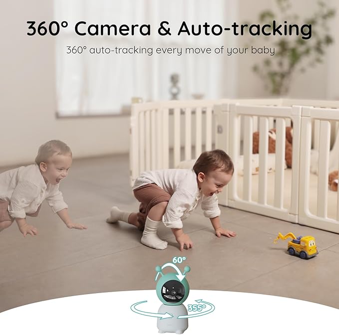 Boifun 2K Wifi Baby Monitor with 2 Cameras, Soothing Night Light, APP & 5" Split-screen Control, Motion/Cries/Noise/Customizable Alarm Zones Detect, Auto Tracking, PTZ, Humidity&Temperature Monitoring