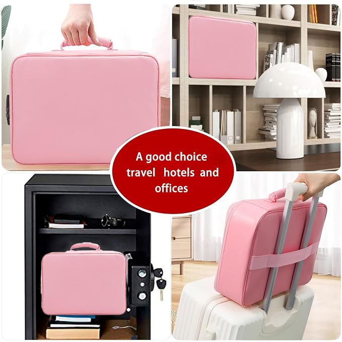Fireproof Bag with Lock, Waterproof Fireproof Document Organizer for Safe Storage – Large Capacity File Storage Case for Home, Office, and Travel (pink)