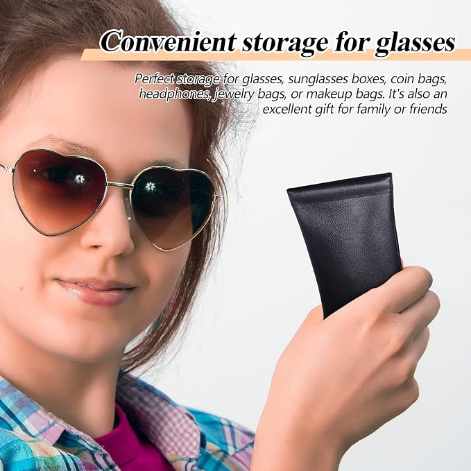 Xuhal 8 Pcs Leather Glasses Case Sunglasses Pouch Eyeglass Case Soft Squeeze Top Portable Travel Glasses Sleeve for Women Men