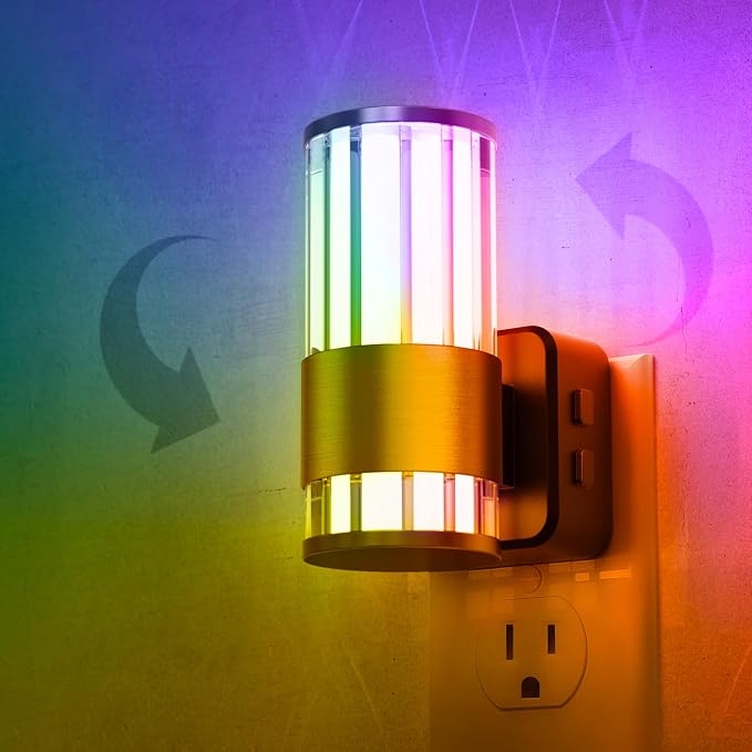 L LOHAS LED Night Light, Night Lights Plug into Wall, 10-Color RGB | Change Nightlights, 10/50/100LM Adjustable Automatic Nightlights Plug in with Dusk to Dawn Sensor for Room Bathroom Hallway