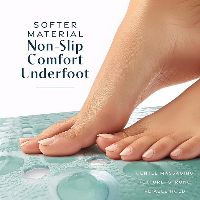 SlipX Solutions Power Grip 39x16 Bathtub & Shower Mat | Premium Non-Slip Bath Safety | Clear Light Green