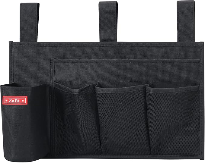 Zafit Hanging Bedside Caddy, Bedside Storage Organizer for Magazine, Phone, Remote control (5 Pockets-Black)