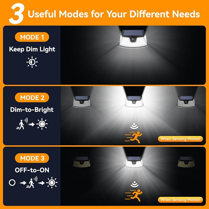 152LED Solar Motion Light Outdoor, 850LM Super Bright 3-Mode Motion Sensor Light, IP65 Waterproof, 270° Wide-Angle Security Light, Solar Powered Flood Lamp for Garden, Wall, Fence, and Garage (6 Pack)