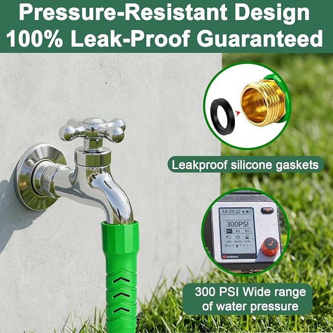 10FT Lightweight Garden Hose,Flexible Water Hose,Kink-Free,Leak-Proof,Swivel Handle Non-Slip,All-Weather 3/4 in. Lead-in Hose for RV,Boat,Car Wash,Garden,Yard,Camper,Outdoor (Green-Black, 10 Feet)