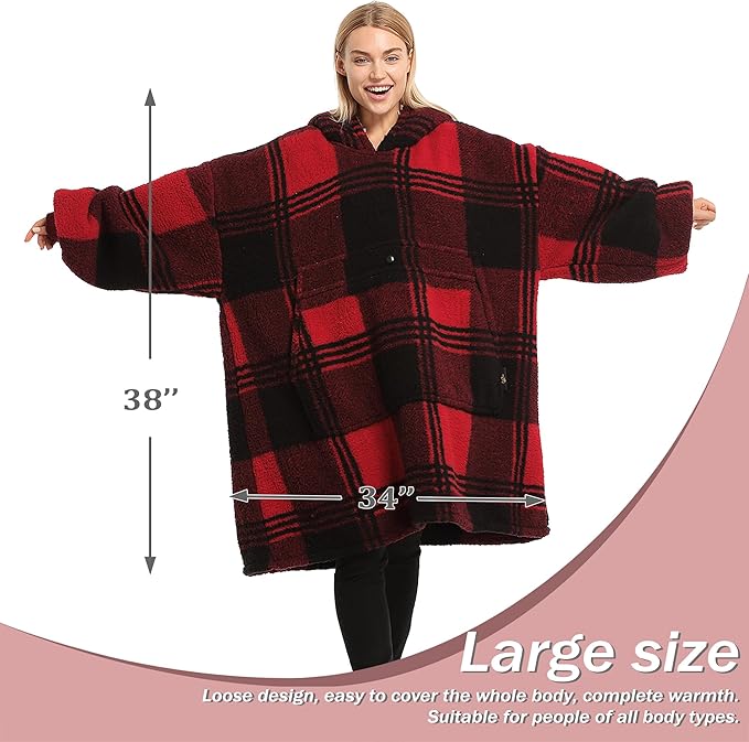 Catalonia Oversized Blanket Hoodie Sweatshirt, Wearable Sherpa Lounging Pullover for Adults Women Men