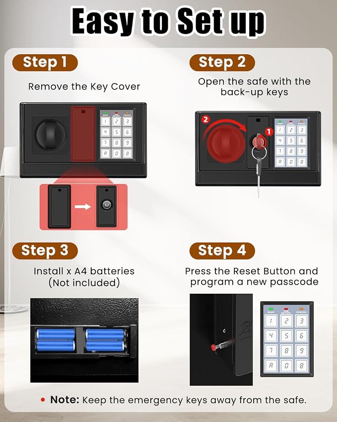 16.54 Inches Tall Safe Box, 2.5 Cuft Home Safe with Fireproof Waterproof Bag, Anti-Theft Digital Security Lock Box with Smart Alert System, Removable Shelf, Mute Function, Document Safes for Jewelry