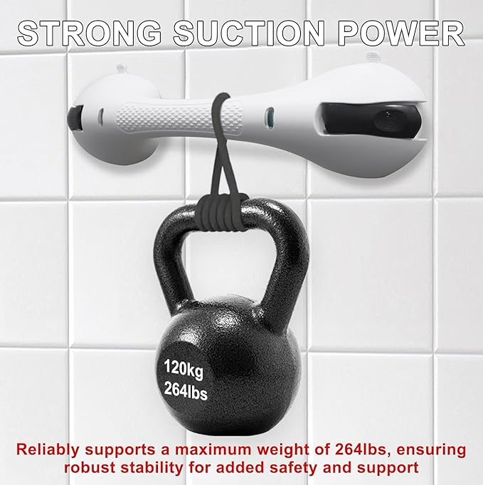 2Pack Suction Grab Bar for Shower Bathtub: Upgraded Heavy Duty Non-Slip Grip Handle with Strong Suction Cup for Bathroom Wall, Max Load 269LBS Safety Bar for Elderly Senior (2, White)