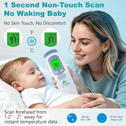 Non-Contact Forehead Thermometer, White Blue | For Kids and Adults, Baby Head Temporal Digital, Accurate Reading