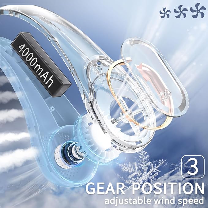 FrSara Neck Fan, Portable Fan Strong Wind, Upgraded 4000mAh, 360° Cooling | Upgraded Air Volume, Quiet, No Hair Twisting, Even Air Volume On Both Sides, Non-Slip Material, Short Charging, Long Use Time