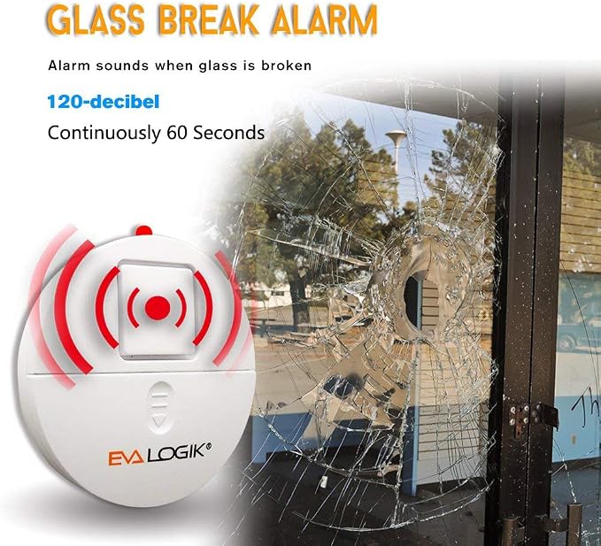 EVA LOGIK Modern Ultra-Thin Window Alarm with Loud 120dB Sound and Vibration Sensors Compatible with Virtually Any Window, Glass Break Alarm Perfect for Home, Office, Dorm Room- 4 Pack