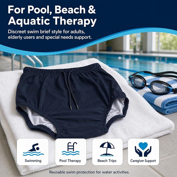 AQX Reusable Adult Swim Diapers Special Needs, Incontinence Swimwear L | Waterproof Adult Diapers for Swimming, Washable Pool Underwear for Seniors Incontinence Special Needs, SPA, Beach or Travel