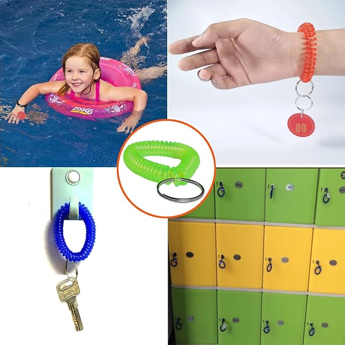 10 Pieces Wrist Coil Keychain Spiral Key Ring, Clear Green | Wristband Bracelet Key Holder for Pool Gym ID Badge